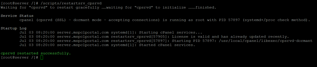 Restart cPanel