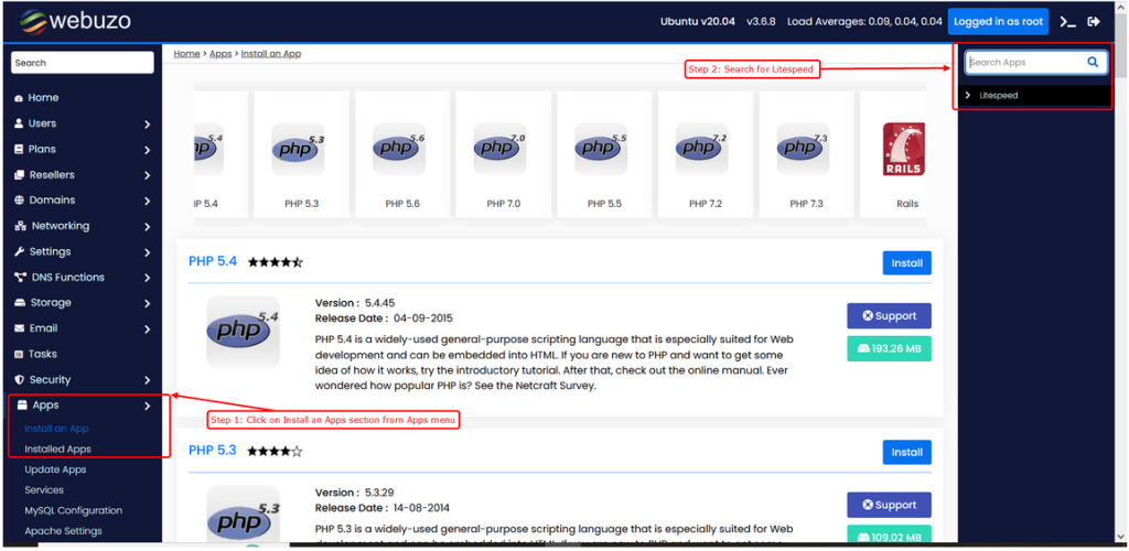 Install LiteSpeed on Webuzo